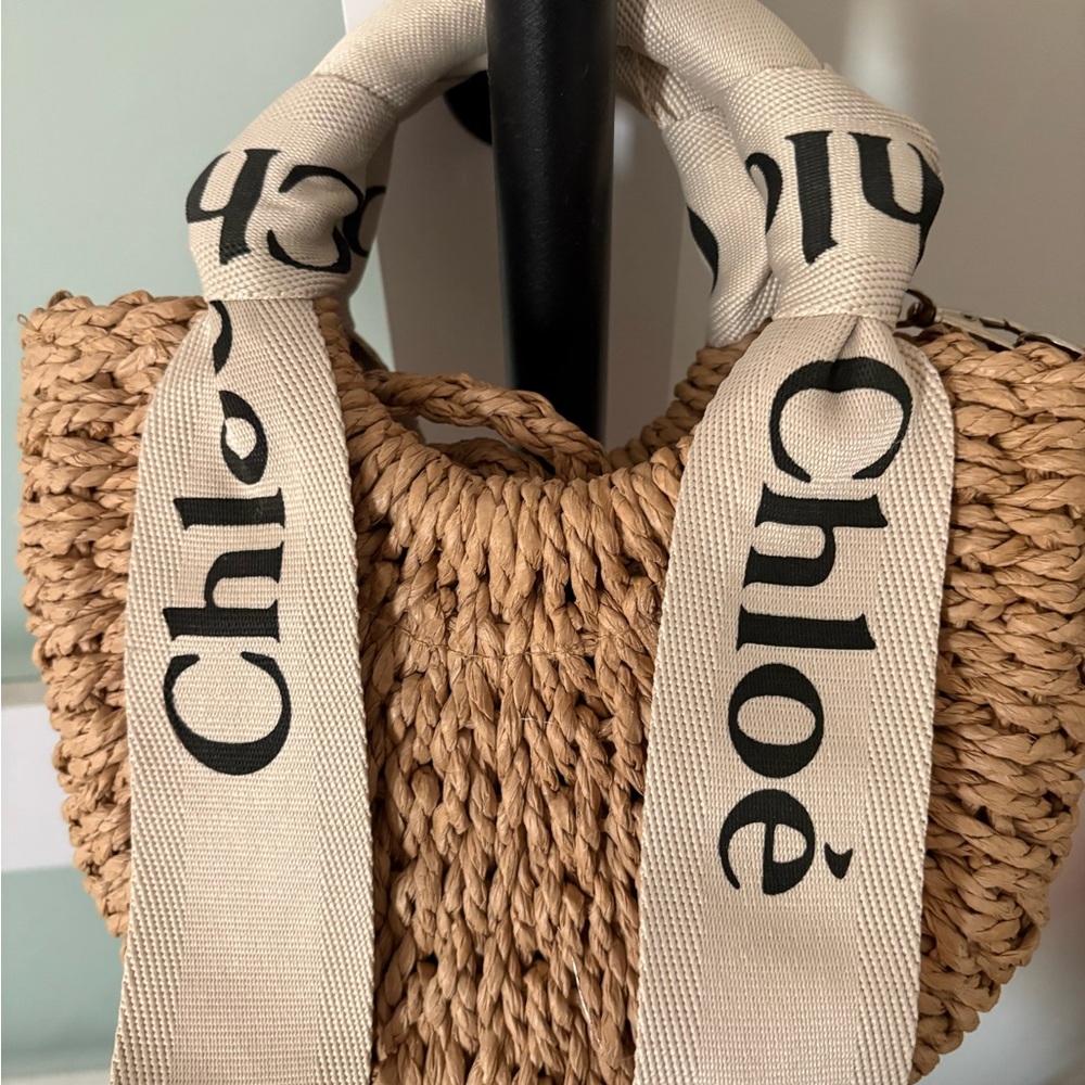 Inspired Chloé Woven Straw Tote with Logo Straps